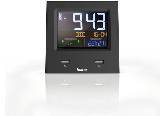 HAMA 186381 Funkwecker Dual-USB schwarz LED-Farbdisplay