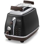 DE LONGHI CTOV 2103.BK Zwei-Schlitz-Toaster Schwarz/Lederopt