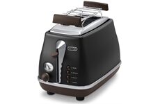 DE LONGHI CTOV 2103.BK Zwei-Schlitz-Toaster Schwarz/Lederopt