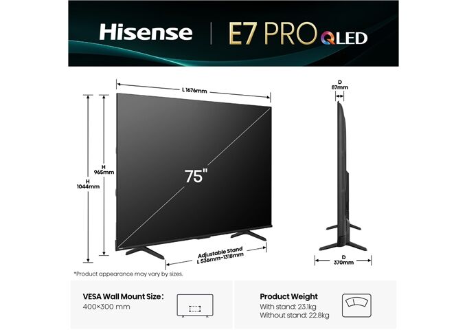 Hisense 75E77Q Pro sw QLED-TV UHD Multituner Smart Dolby V