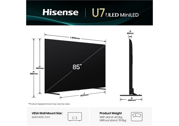 Hisense 85U7Q sw LED-TV Mini LED UHD Multituner BT Smart D
