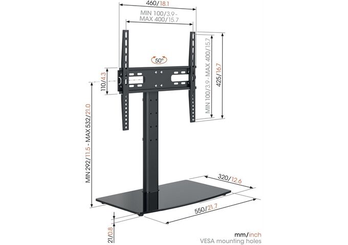 Vogels MS3085 sw Tischstandfuss 32 -65 25kg 400x400 50°