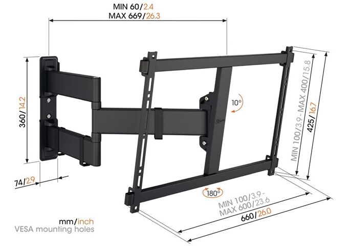 Vogels TVM3845 sw Full Motion Wandhalt. large XL 55 -100