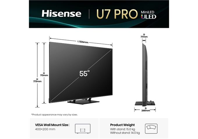 Hisense 55U7Q Pro sw LED-TV Mini LED UHD Multituner BT Sma