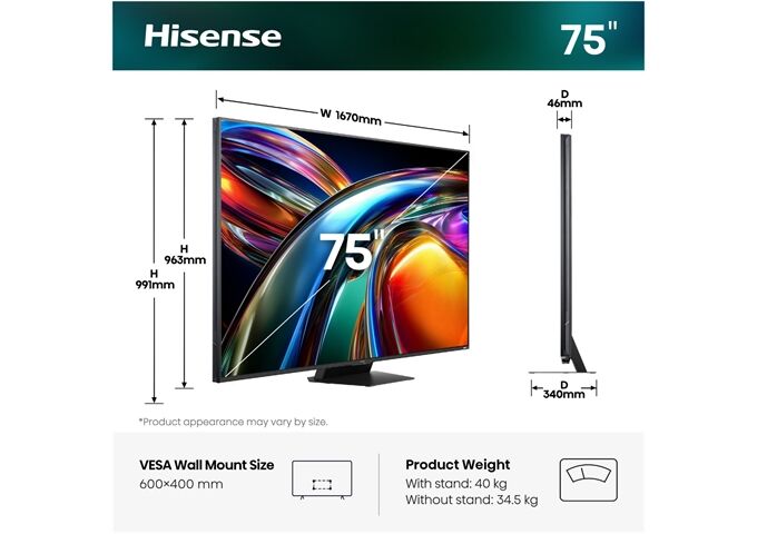 Hisense 75UR9DS LED-TV RGB Mini LED ULED 4K Multituner BT
